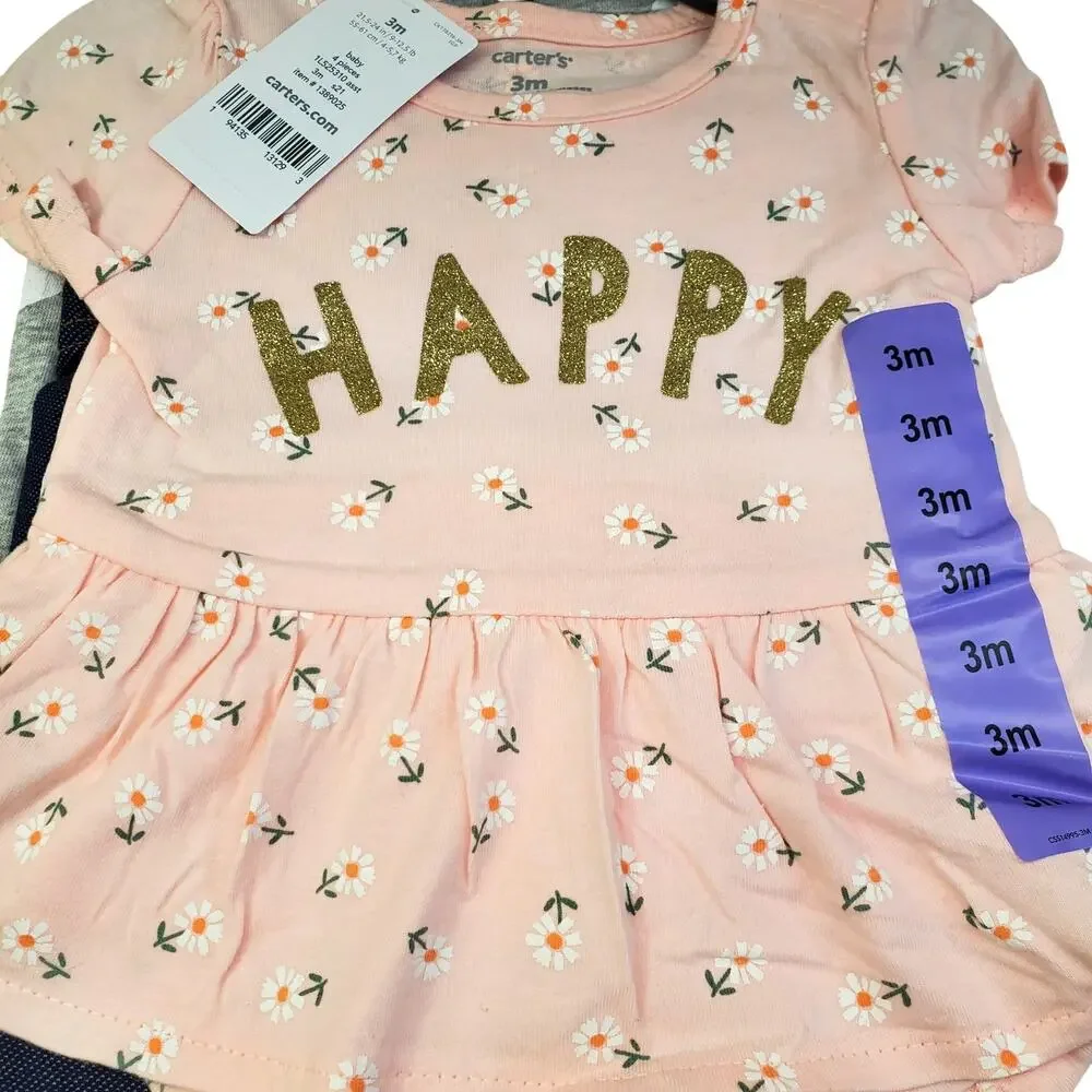 Carters Baby Girls 4 Piece Set Happy Pink Size 3 Months NEW